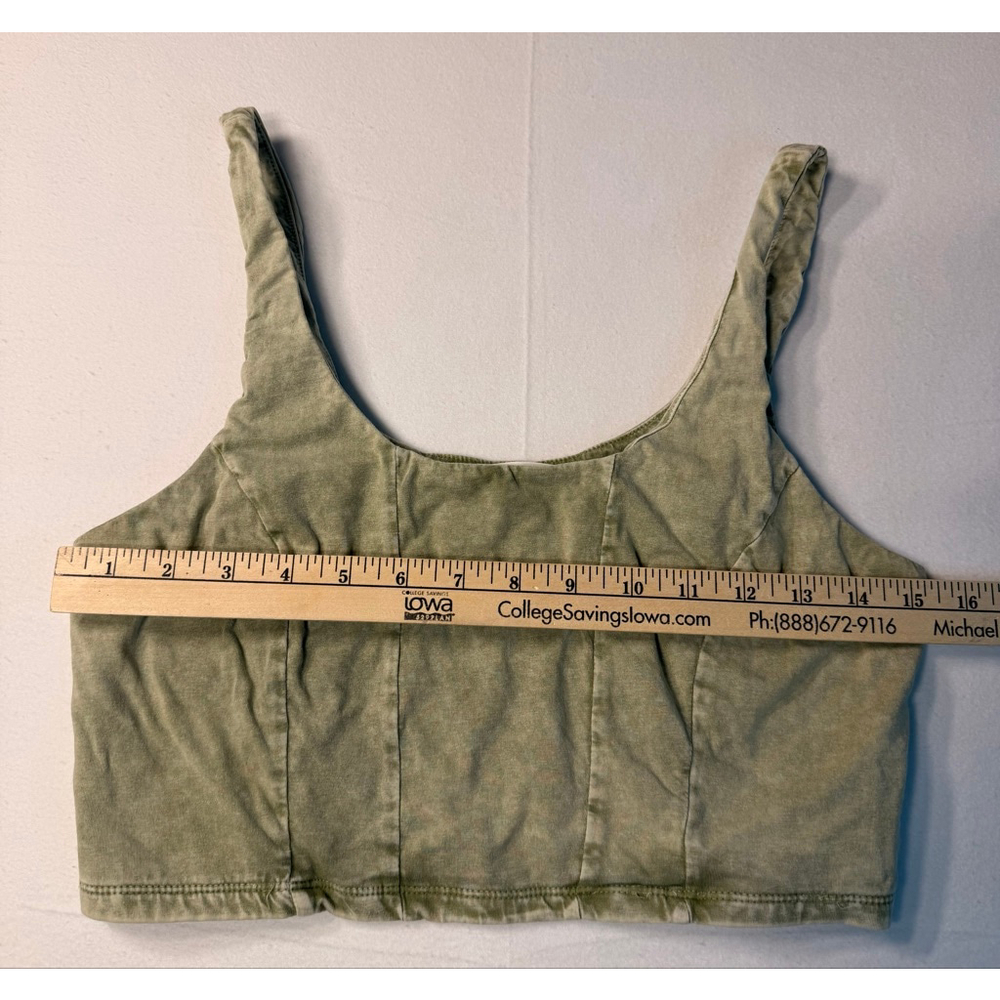 Olive Green Cropped Tank Top Y2K Minimal Kendall Jenner Pilates Core Top Large - Picture 3 of 5